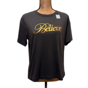 Old Navy Believe Christmas Metallic T-Shirt Short Sleeve Gray Copper Size Small